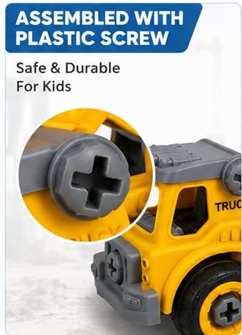 Image of TEC TAVAKKAL 4 in 1 Construction Vehicle Toys for Kids, DIY Assembly Engineering Truck Set with Screwdriver, Crane, Excavator, Missile Launcher & Fire Truck, Educational Toy (Set of 4 Vehicle Toys)