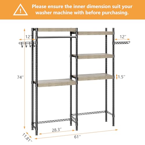 IDEALHOUSE Laundry Room Organization and Storage,5 Tier Wood Over The Washer and Dryer Storage Shelf with Drying Clothes Racks,Space Saver Heavy Duty Bathroom Laundry Shelf for Home Storage and Decor