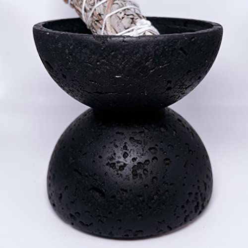 North Grey Travertine Stone Incense Holder, Cone- Stick- Smudge Pot- Incense Holder. Modern, Minimalist, Functional Sphere Décor (Matte Black) #TOP7