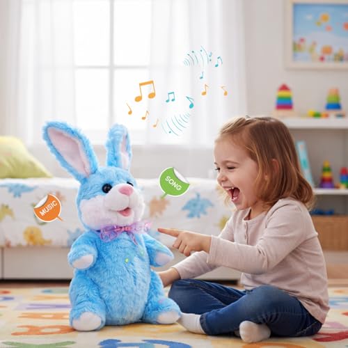Image of Interactive Talking Rabbit Toy for Kids - Blue Repeating Bunny Plush with Voice Recording, Music & Movement | Intelligent Walking & Talking Animal Toy | Battery Operated Soft Toy (Blue Rabbit)