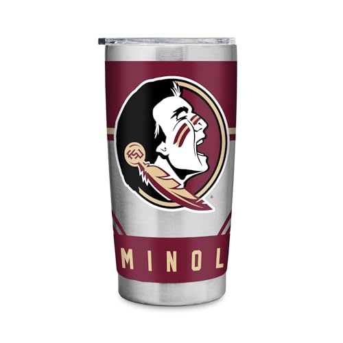 Rico Industries NCAA Florida State Seminoles 20oz Stainless Steel Tumbler with Lid - Great For Coffee, Tea, Water or Cocktails