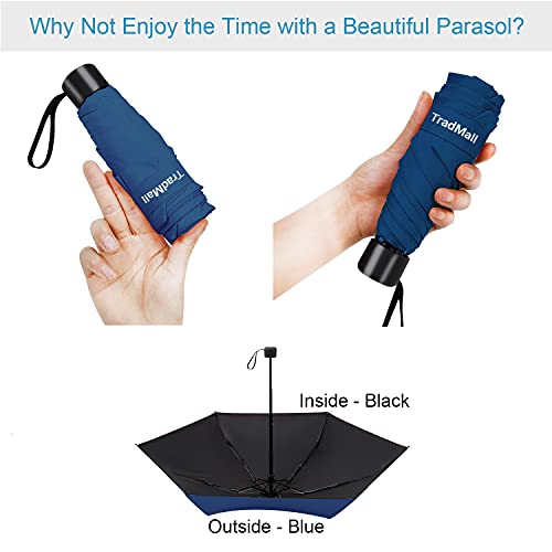 Tradmall Mini Travel Umbrella, Portable Lightweight Compact Parasol With 95% Uv Protection For Sun & Rain, Navy Blue #TOP1