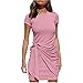 Vestido Informal Mujer Corto Cuello Redondo Liso con Dobladillo Irregular Vestido Mujer con Lazo En Ropa Diario Ajustado Verano Vestido Mujer A-Pink M