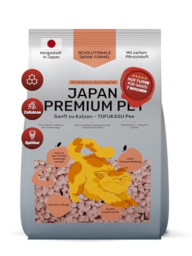 Pfirsich & Tofu Katzenstreu | Antibakterielle, spülbare und Geruchshemmende | Katzenstreu staubfrei auf Pflanzenbasis | Absorbiert das 9-fache seines Gewichts | 7L