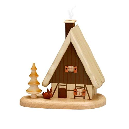 German Incense Smoker House on pedastal, Natural - 16x15,5x10cm - Zeidler Holzkunst