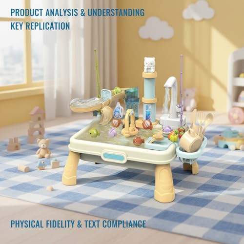 Table à eau beige multi-activités avec jeu de pêche et évier