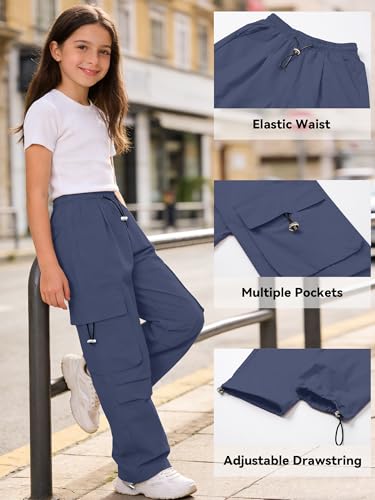 Image of SANGTREE Girls Parachute Pants Loose Lightweight Drawstring Waist Hip Hop Cargo Pants,6-16 Years
