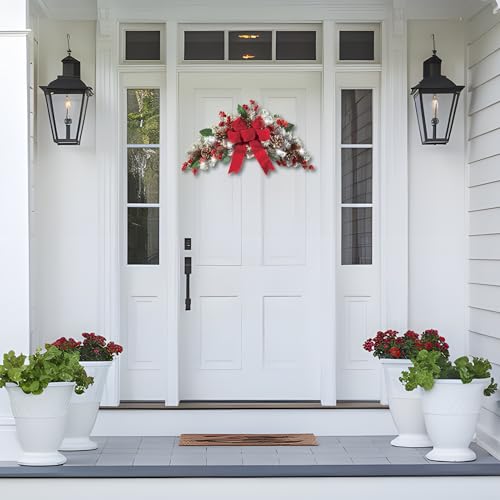 Collections Etc LED Holiday Frosted Pine Floral Swag