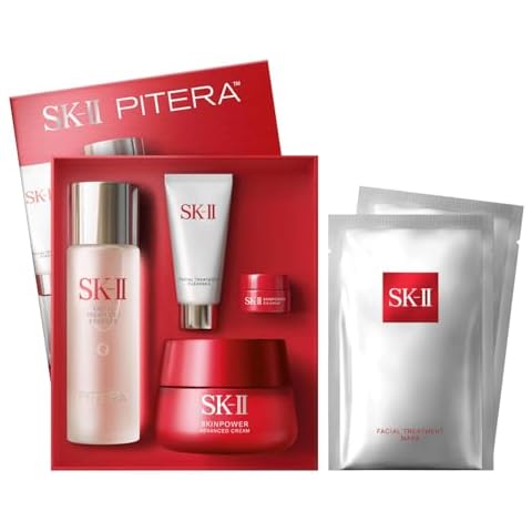 SK-II Anti Aging Skincare Gift Set - Includes Full Size Skincare Products - Facial Cleanser, Facial Essence, SKINPOWER Face & Eye Cream & 2 Treatment Masks (6 Count) Cover