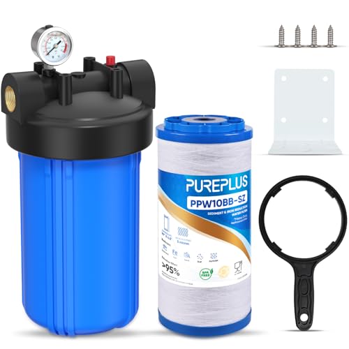 PUREPLUS 1-Stage Whole House Water Filter, with Iron Manganese Reducing Water Filter, for Well Water, 10"x4.5" Universal Housing by PUREPLUS - Used condition - US$58.35