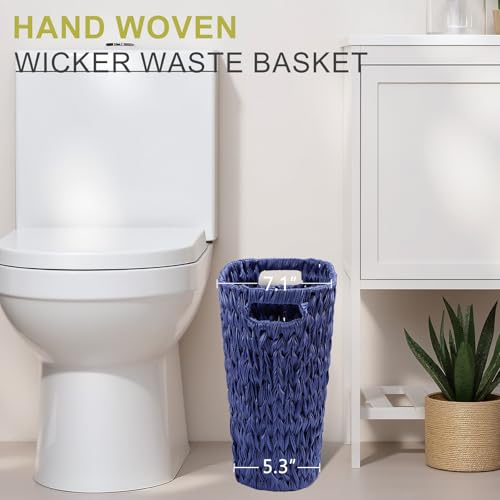 XLHOMO Navy Blue Bathroom Accessories Set with Wicker Trash Can Shower Curtain and Rugs,Bathroom Sets Small Waste Basket Bathroom Trash Can for Bedroom Bathroom by XLHOMO - Used condition - Image 9