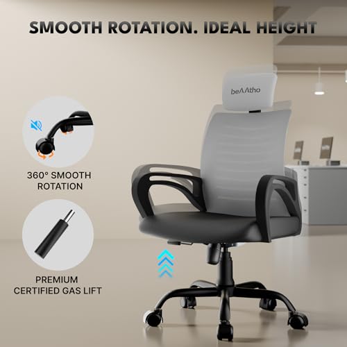 Image of beAAtho Verona Mesh High Back Ergonomic Home Office Chair | 3-Years Limited Warranty by beAAtho, Tilting & Height Adjustable Mechanism, Heavy Duty Metal Base | Ideal for Office Work & Study (Grey)
