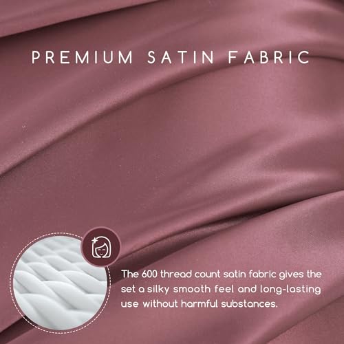 Image of MR&HM Satin Bed Sheets, King Size Sheets Set, 4 Pcs Silky Bedding Set with 15 Inches Deep Pocket for Mattress (King, Rose Taupe)