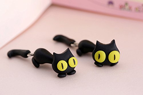 Wwahuayuan 1 Pair Black Cat Crocodiles Earrings,Handcraft Polymer Clay Cute 3D Animal Earrings-Chomper Earrings,Piranha Earrings,Clay Ear Studs #TOP6
