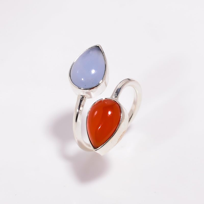 Bague en argent sterling 925 avec calcédoine bleue vintage H-SR49-P - 2