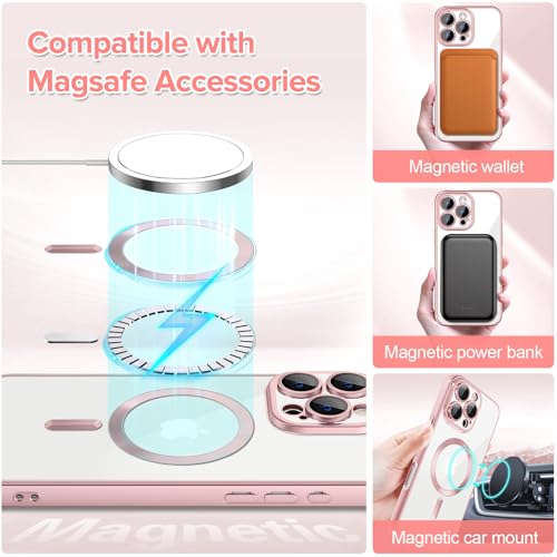 Hython Magnetic Clear for iPhone 16 Pro Case with Camera Lens Protector [Compatible with MagSafe] Luxury Plating Edge Slim Soft TPU Cover Protective Phone Case for iPhone 16 Pro 6.3", Matte Pink by Hython - Used condition - Image 3