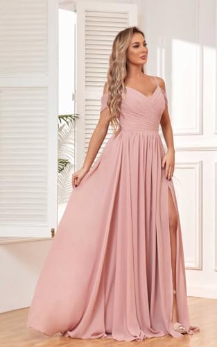 SOLODISH Off The Shoulder Bridesmaid Dresses Long Pleated Chiffon A Line Formal Evening Gown4