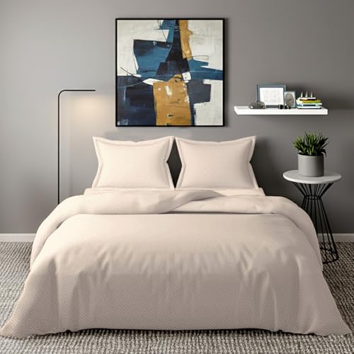 Image of 300 TC Premium Glace Cotton Solid Emboss Bedsheet for Double Bed with 2 Pillow Covers for Home (90 inch x 100 inch or 229 cm x 254 cm) (Maze-Cream, Double- 90 x 100 Inches)