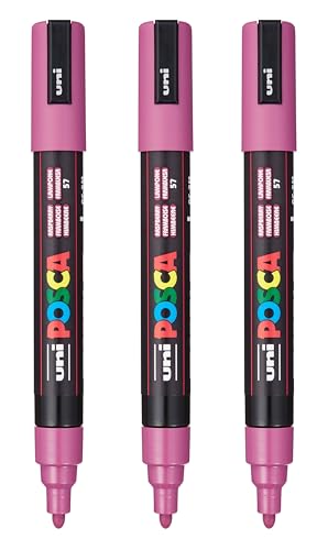 Image of posca PC-5M Water-Based Paint Markers, Reversible Medium Tip (1.8-2.5mm), Raspberry, 3 Count