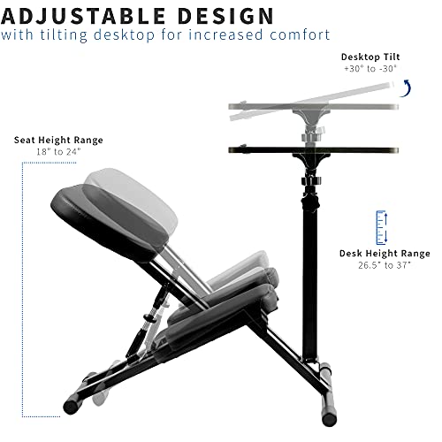 Image of VIVO Kids' Kneeling Chair with 28 x 16 Inch Desk, Young Student Height Adjustable Posture Stool with Tilting Table for Home Study, Max 110 lbs, Black Cushions, Dark Wood Desktop, DESK-KN02D