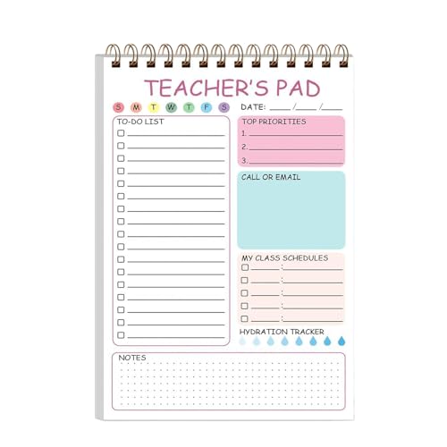 Teacher Note Pads | Teacher Notebook 50 Sheets - 5.8 X 8.3inch Writing Memo, Must Haves Twin Coil Binding Daily slanner For Scho