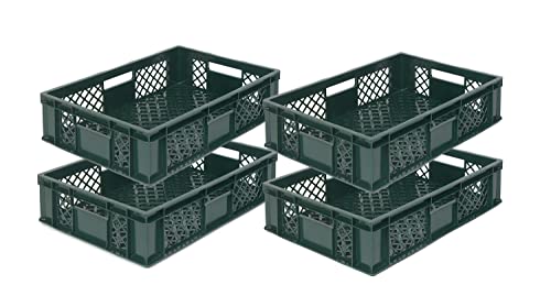 4er SET Bäckerkisten 600x400x150mm, Bäckerkiste, Brotkiste, Brotkörbe, Brötchenkiste, Aufbewahrungsbox offen, 60x40x15cm, Stapelbehälter, Eurobehälter, Stapelkisten (Grün) Cover
