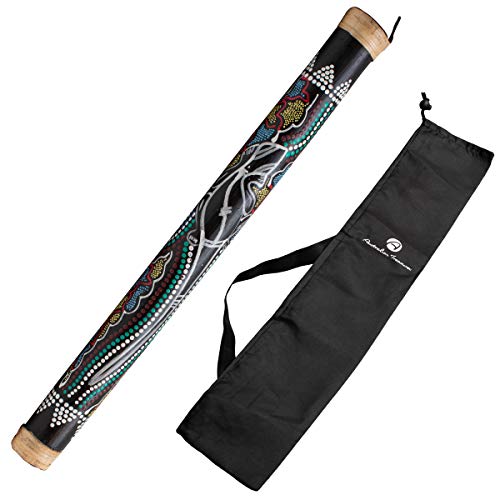 AUSTRALIAN TREASURES Regenmacher Instrument 60 cm Handbemalt aus Bambusholz Inkl. Regenmachertasche Rainmaker Regenstab Regenrassel Musikinstrumente für Entspannung Rhythmus und Klang