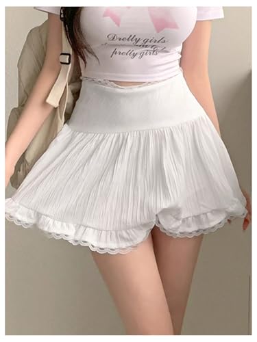 GORGLITTER Women's Y2k Lace Trim Mini Skirt Ruffle Hem High Waist Flowy Coquette Skirts4