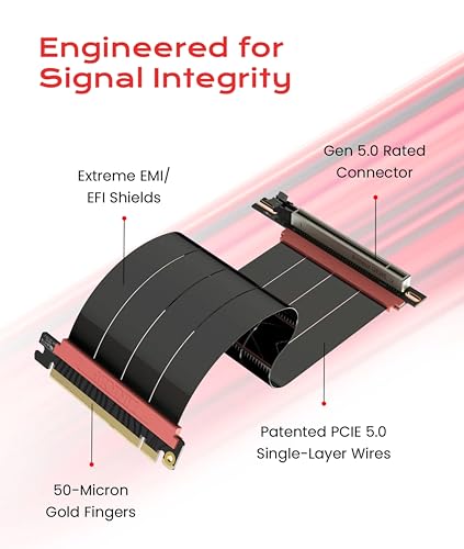 Image of LINKUP PCIE 5.0 Riser Cable | for Vertical GPU Mount | Right Angle | Graphics Card GPU Ready | Usable with PCIe 4.0 & RX 9070 / RTX5090 | 25cm (Total Length: 29cm)