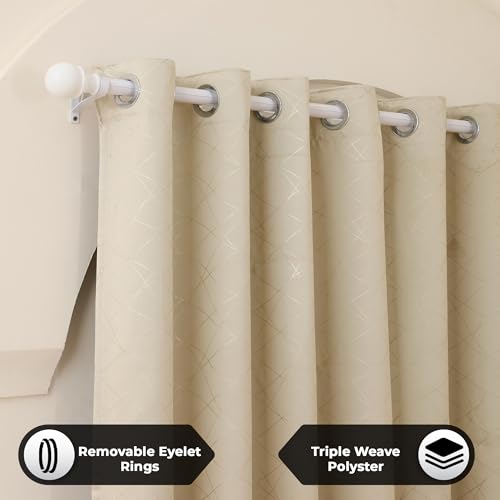 Image of Story@Home 100% True Blackout Window Curtains 5 Feet Long Set of 1 | Room Darkening Curtain | Criss Cross Printed | Thermal Insulated Curtains for Living Room | (116x152 cm, Beige)
