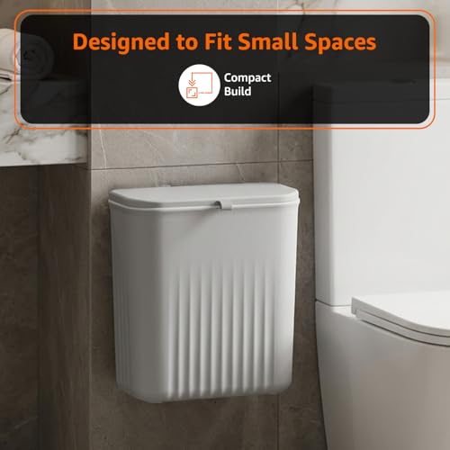 Image of Amazon Basics 9 Litre Kitchen Dustbin with Lid, Hanging Plastic Trash Can for Cabinet Door, Wall Mounted Garbage Bin, Double-Sided Open Design - Grey