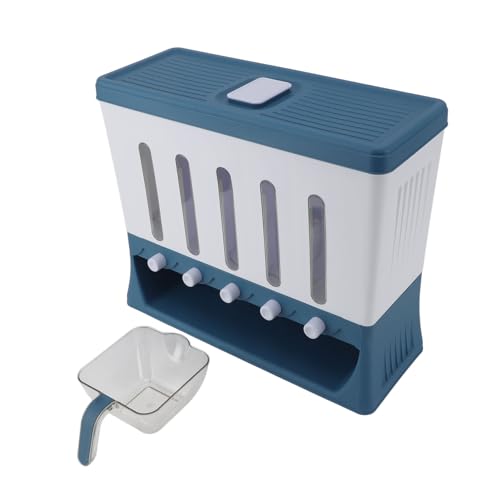 Caja de Dispensador de Arroz, Dispensador de Cereales de 5 Compartimentos que Ahorran Pared para la Cocina (Gris premium) (azul oscuro)