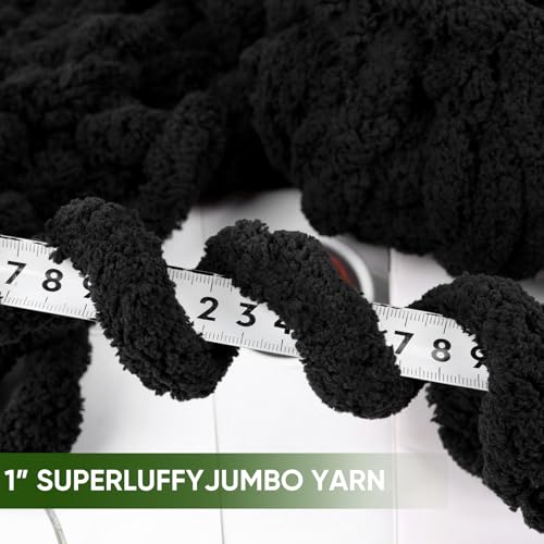 Image of 8 Packs Jumbo Chunky Chenille Yarn - 2040g(72oz) 245 Yards (224m) Bulky Yarn - Chunky Yarn for Hand Knitting Blanket,Cushions, Pet Bed - Soft and Durable(Black)