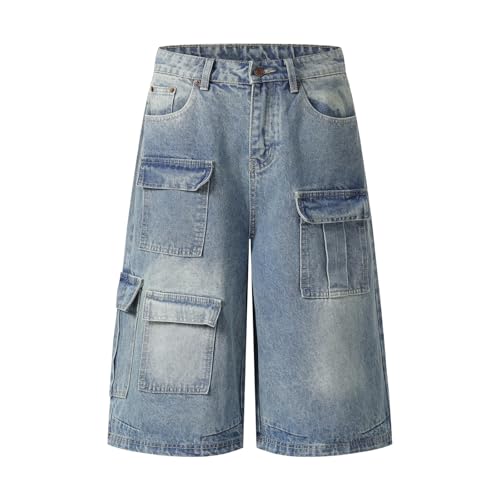 Cargo Jorts Y2k Baggy Cropped Jeans Grunge Denim Capri Pants Casual Wide Leg Streetwear Men Unisex Fashion
