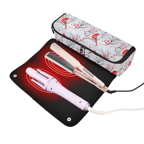Bolsa organizadora de viaje resistente al calor Birds Red Berries Marble para planchas, rizadores y accesorios de cuidado del cabello miniatura 2