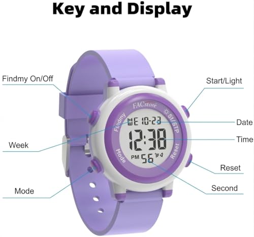 Image of BAWY Kids Tracking Watch Compatible with Apple Find My | Digital Watch with Tag for Kids Tracker Bluetooth GPS 30M Outdoor Range No Sim Needed | Anti-Lost Alert, Alarm, Waterproof Watch (Purple)