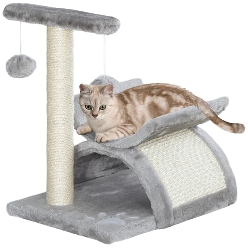 PawHut Árbol Rascador para Gatos Pequeños 43 cm Torre para Gatos con Poste Giratorio con Bolas de Juego Plataforma y Caseta...