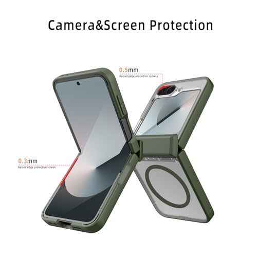 Coque Samsung Galaxy Z Flip6 avec protège-écran intégré et support rotatif vert - 5