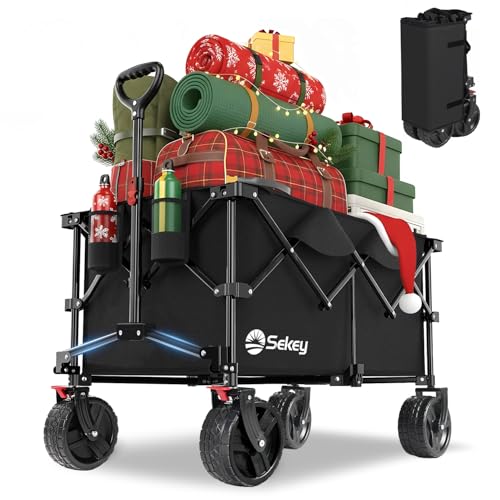 Sekey XXL Plus Bollerwagen Faltbar mit Bremsen 200L 200KG Belastbar, Extra Breite Reifen All Terrain Bollerwagen, Patentiert Zusammenfaltbar aus Vier Richtungen, XXL-PlusB 4011, Schwarz
