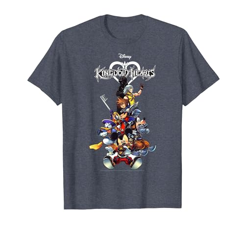 Image of Disney Kingdom Hearts Group Shot Action Pose Logo T-Shirt, Men, Heather Blue, 4X-Large