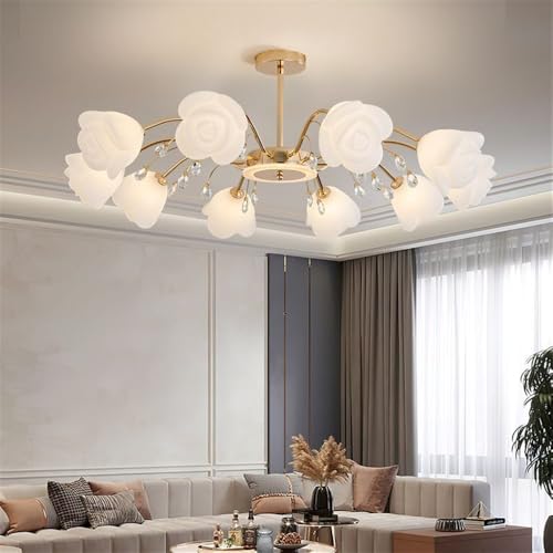 Lustre contemporain LED salon salle à manger suspension dorée 10 lampes
