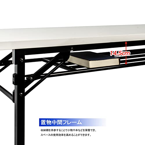 A AIRLLEN 会議用折り畳みテーブル 長テーブル 2~3 人用長机 幅180×奥行60×高さ70cmの作業台中棚付きが特徴的、組立不要で手軽に使用できる折りたたみ机は、耐荷重性も高く、収納もソリューション白(FD18060W) [4]