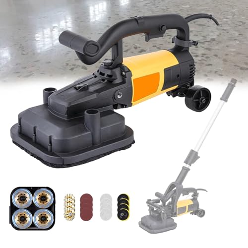 Pvxa Levigatrice per Pavimenti in Cemento A 4 Teste da 3800 W con Asta Estensibile, Lucidatrice per Pavimenti in Cemento da 4'', 6 Marce, 6000 Giri/Min, per Levigare Cemento ExtensionPole
