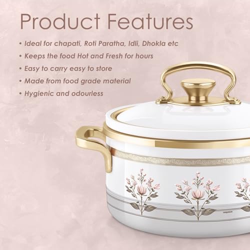 Image of Nayasa Rachel Casserole- Big Set of 3, 1000, 1500, 2000 ML | BPA Free | Food Grade | Easy to Carry | Easy to Store | Hot Pot for Kitchen | Roti Box | White