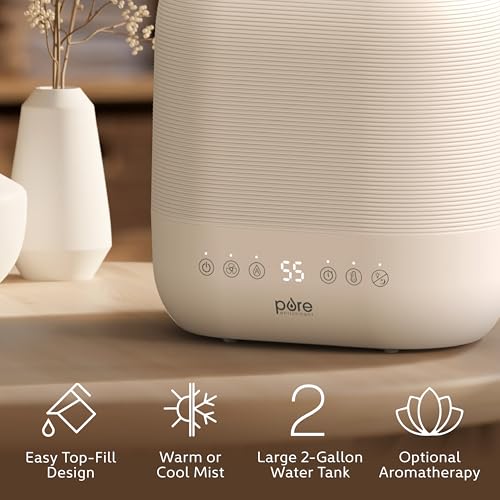 Pure Enrichment HUME Sense Warm & Cool Mist Top-Fill Humidifier, 2-Gal Tank, Up to 4.5 Days, Auto Humidity Sensor, 3 Mist Levels, Night Light, Aromatherapy, Sleep Mode & Auto Shut-Off - Image 3
