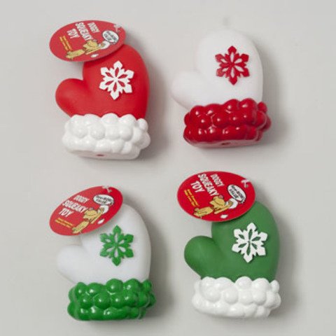 DOG TOY CHRISTMAS VINY MITTEN 4IN W SQUEAKER 4 COLORS IN PDQ Case Pack of 72