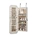 QUAOPEFURN Fashionable White MDF Jewelry Cabinet Armoire Featuring Full Length Mirror - Lockable, Flexible Wall/Door Mount, Interior Lighted Mirror & Modern Irregular Design for Easy Access!
