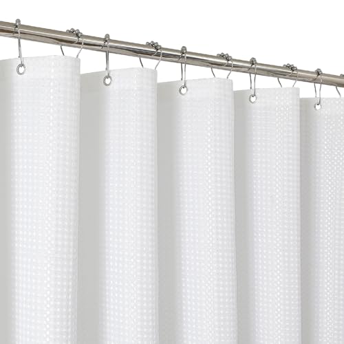 THAIGEE 2-in-1 Waterproof Fabric Shower Curtain - No Separate Liner Needed, Hotel-Style Waffle Weave, Effortless Cleaning & Washable Bathroom Shower Curtain Set,72Wx72H,White