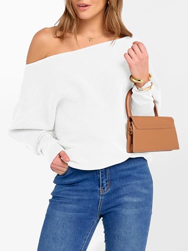 ANRABESS Womens Off Shoulder Sweaters 2025 Fall Long Batwing Sleeve Loose Fit Knit Tops Casual Pullovers Jumpers2