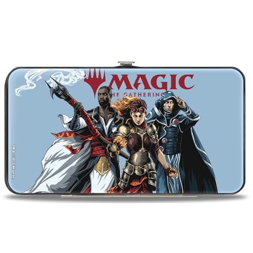 Buckle-Down Wizards of the Coast Wallet, Hinged, Magic Three Planeswalker Group Pose and Title Logo Light Blue, Vegan Leather2